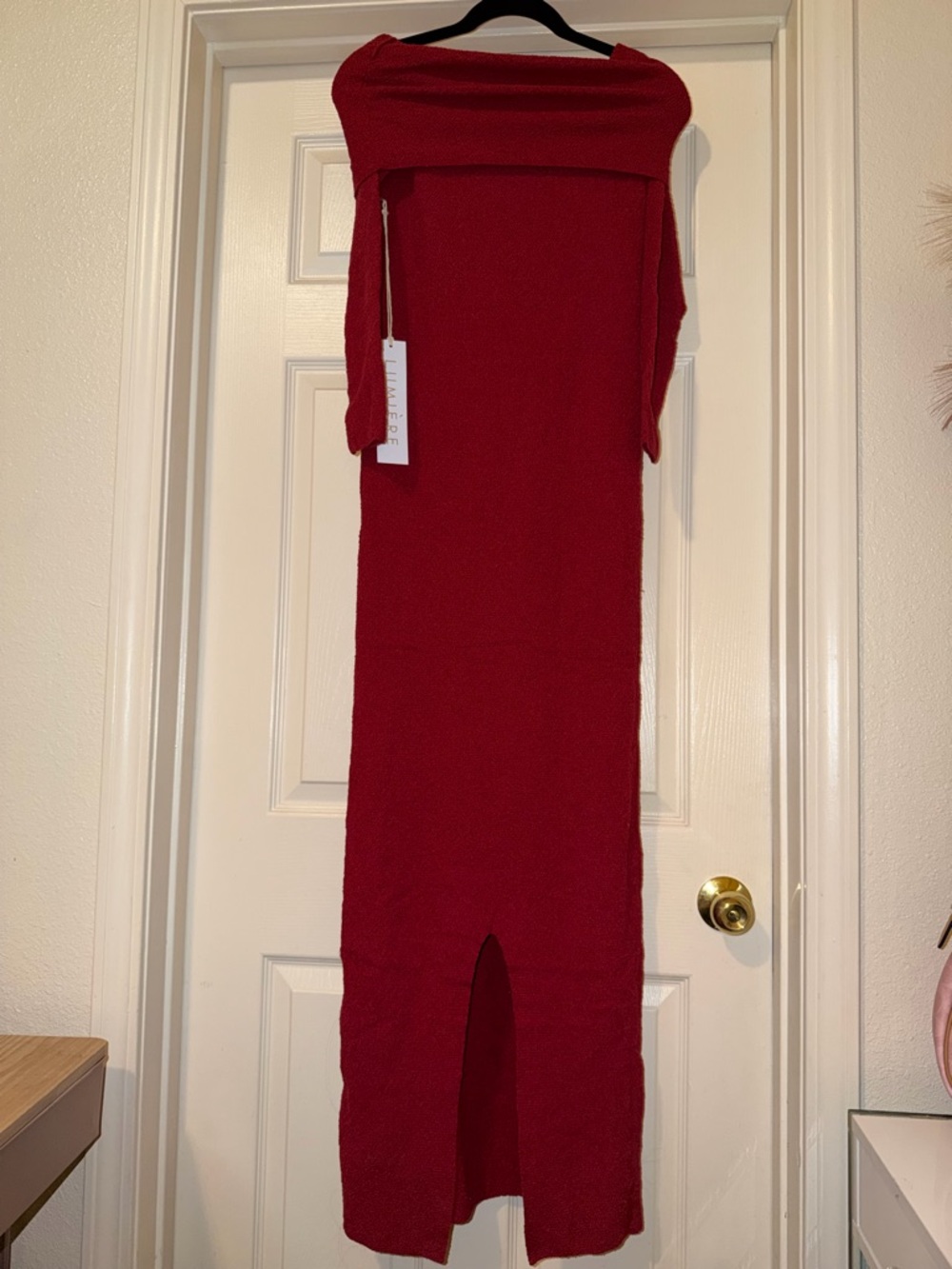 Lumiere Off-Shoulder Long Red Knit Dress
